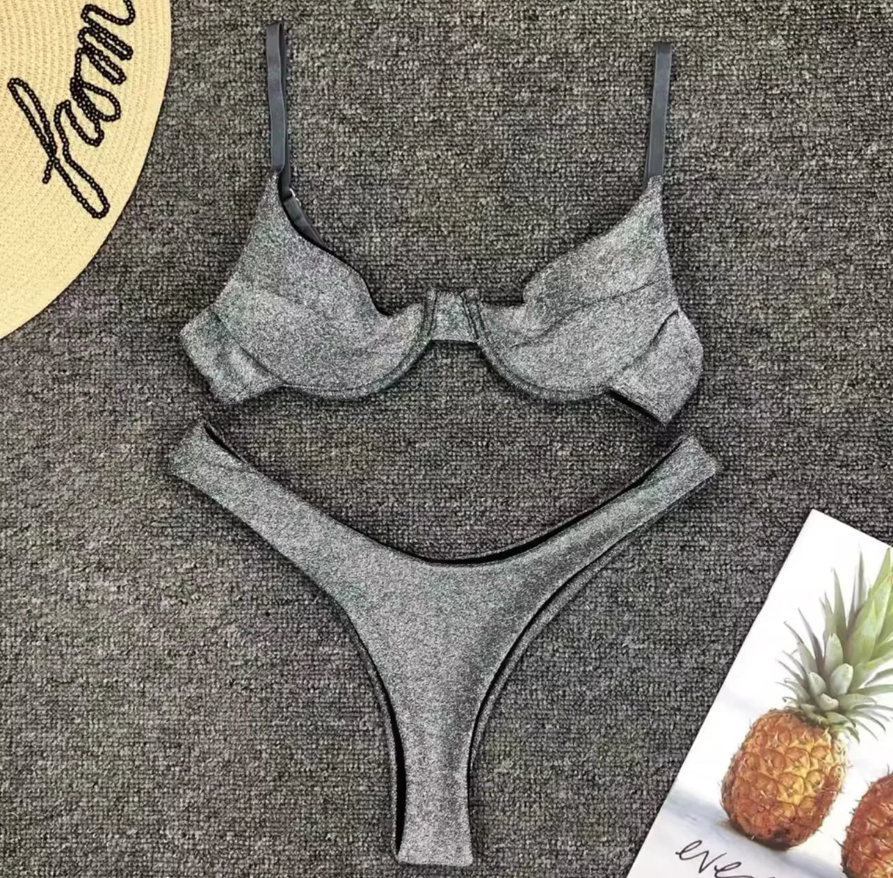 2pc Silver Glitter Bikini Set