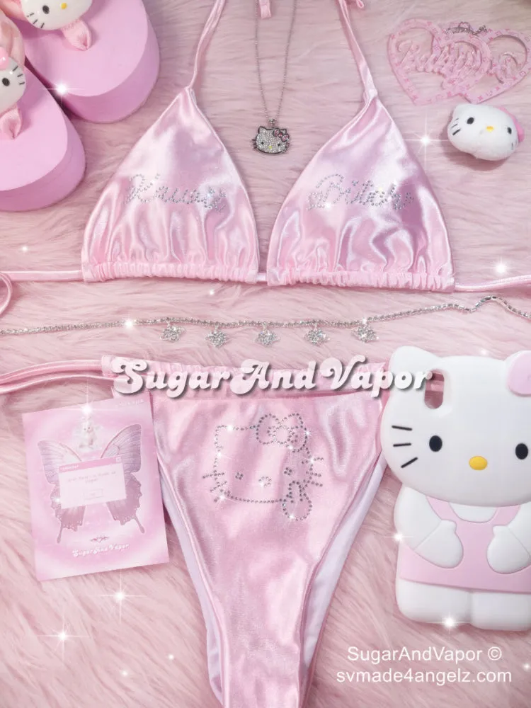 Adelia Pink Silky Bling Kitten Bikini Set