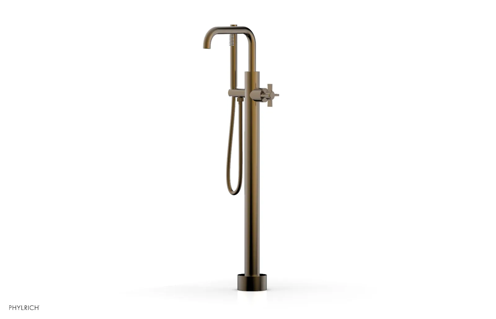 BASIC Tall Floor Mount Tub Filler - Cross Handle with Hand Shower D132-45-01