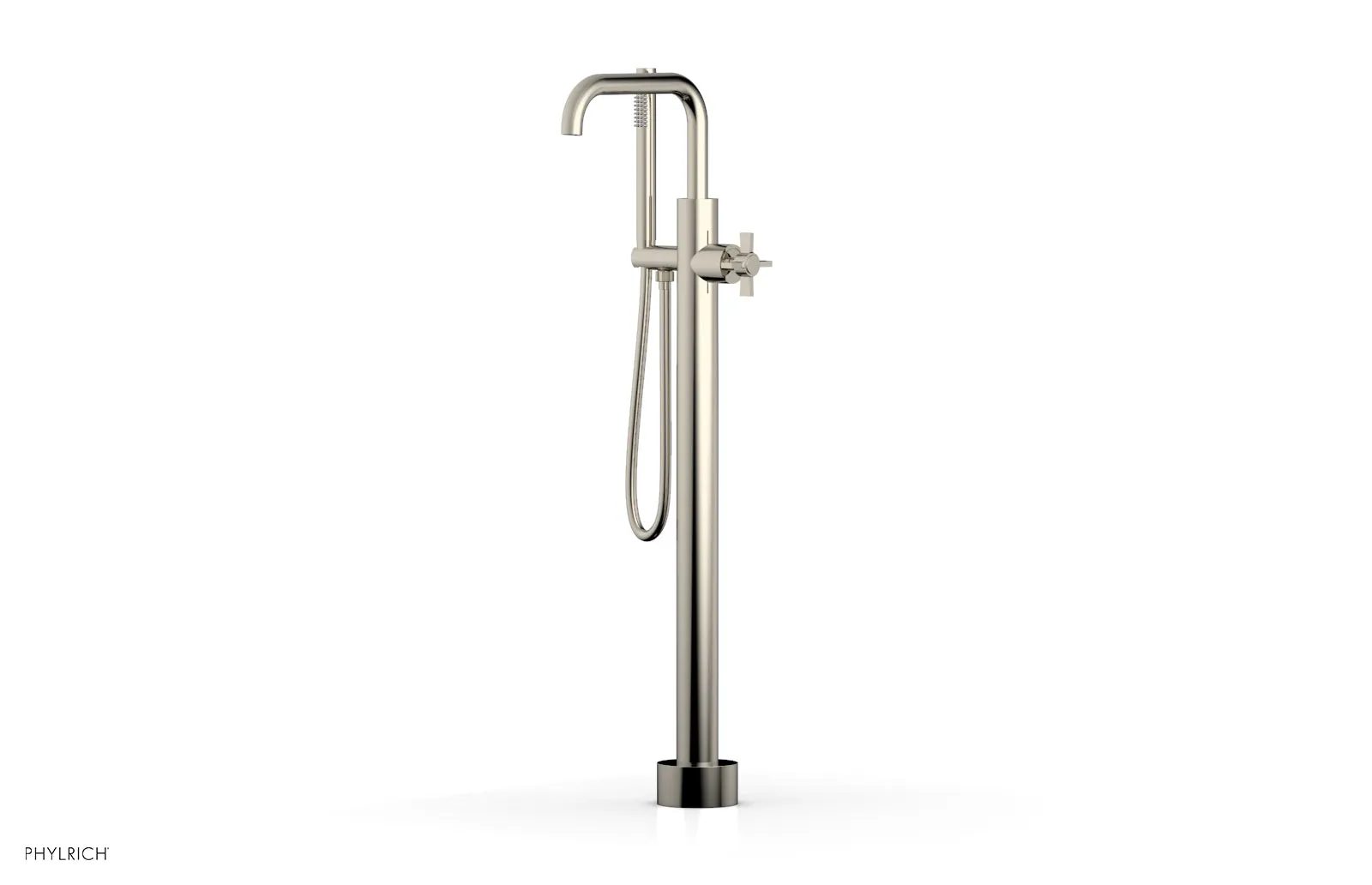 BASIC Tall Floor Mount Tub Filler - Cross Handle with Hand Shower D132-45-01