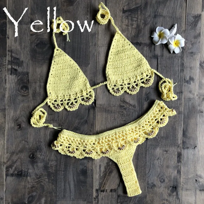 Beach Bikini Handmade Cotton Accessories Woven Sexy Split Swimsuit