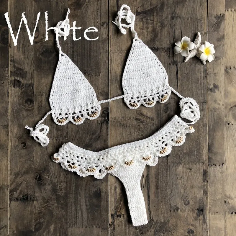 Beach Bikini Handmade Cotton Accessories Woven Sexy Split Swimsuit