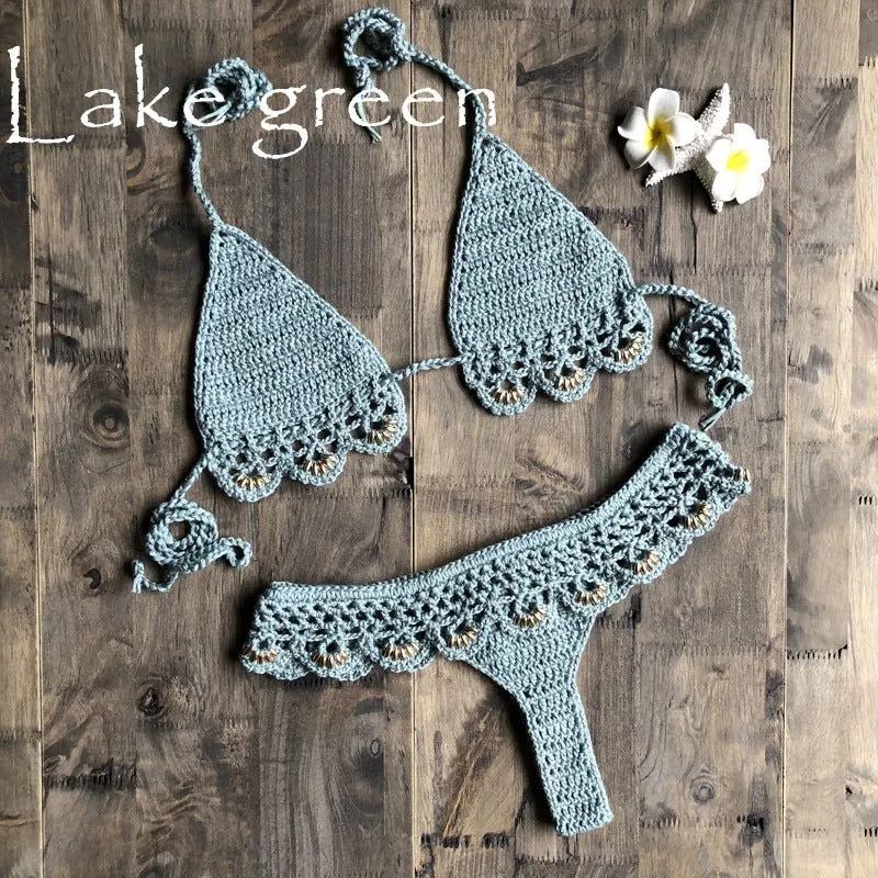 Beach Bikini Handmade Cotton Accessories Woven Sexy Split Swimsuit