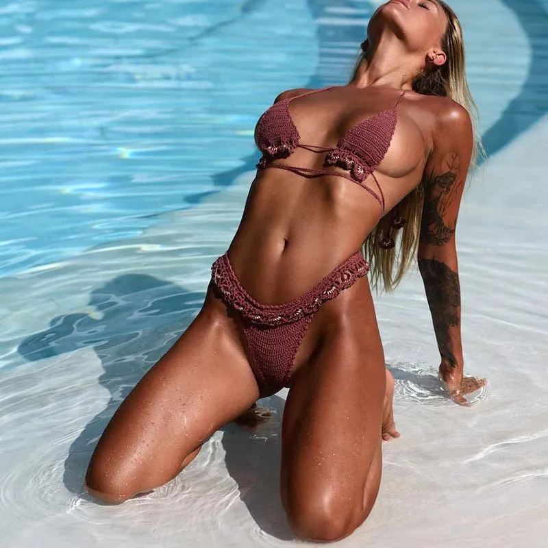 Beach Bikini Handmade Cotton Accessories Woven Sexy Split Swimsuit