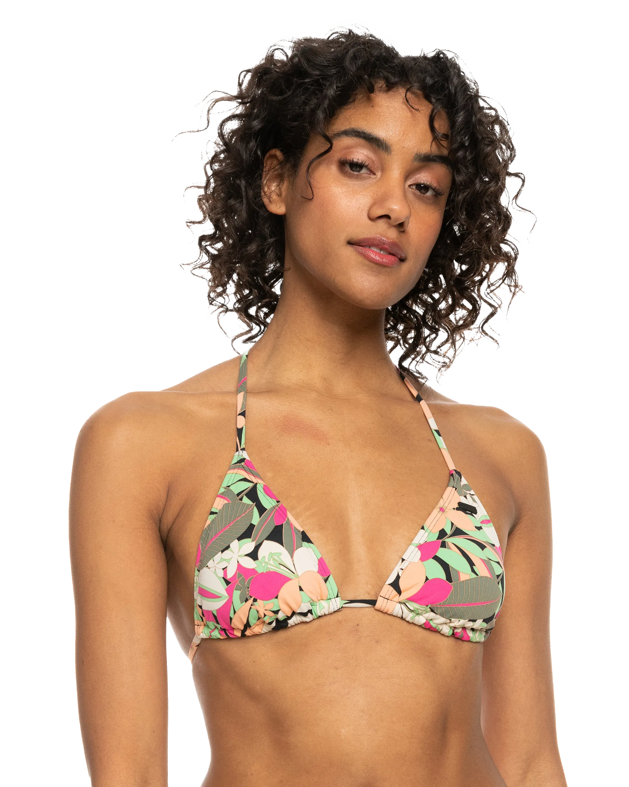 Beach Classic Tiki Triangle Bikini Top in Anthracite Palm