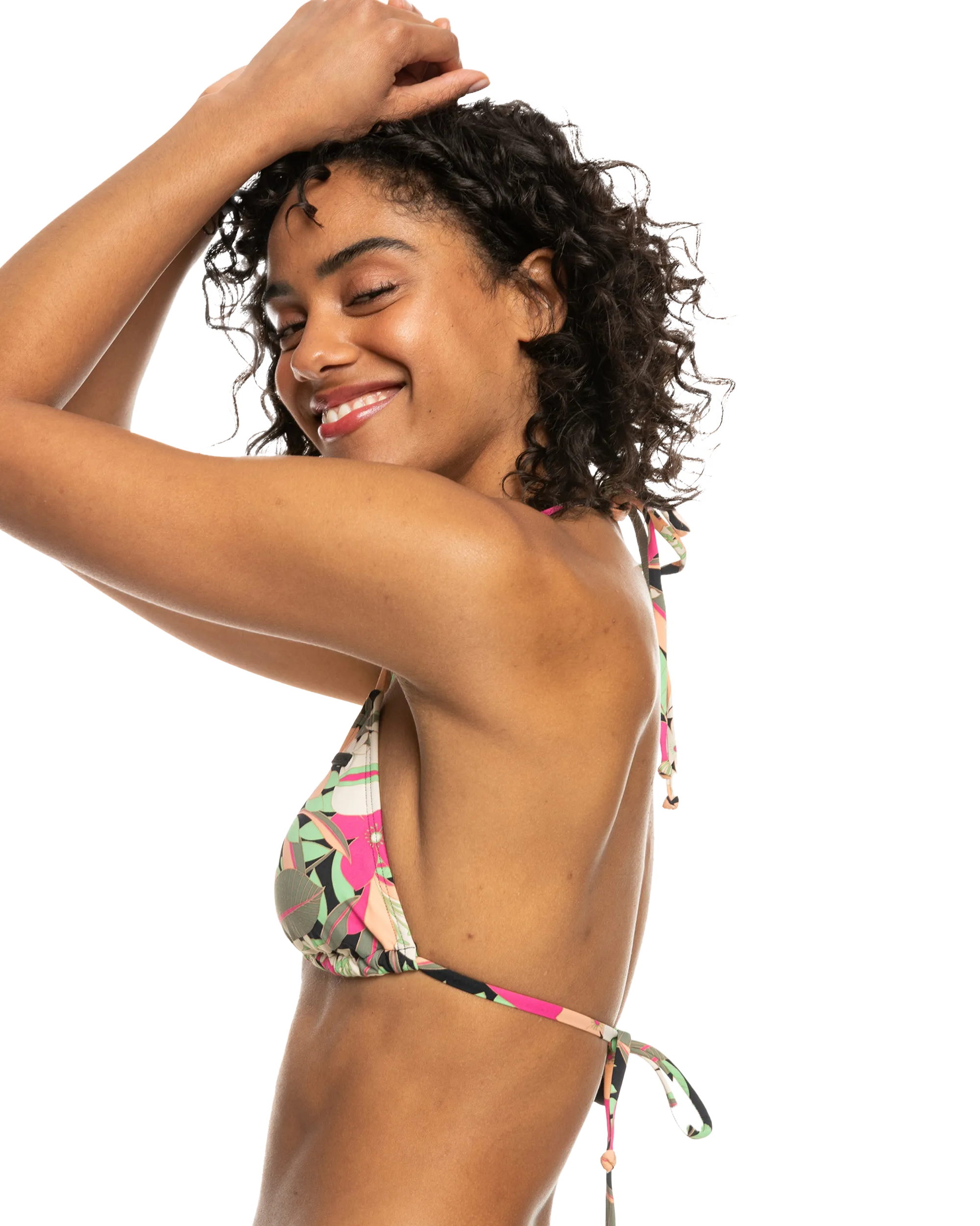 Beach Classic Tiki Triangle Bikini Top in Anthracite Palm