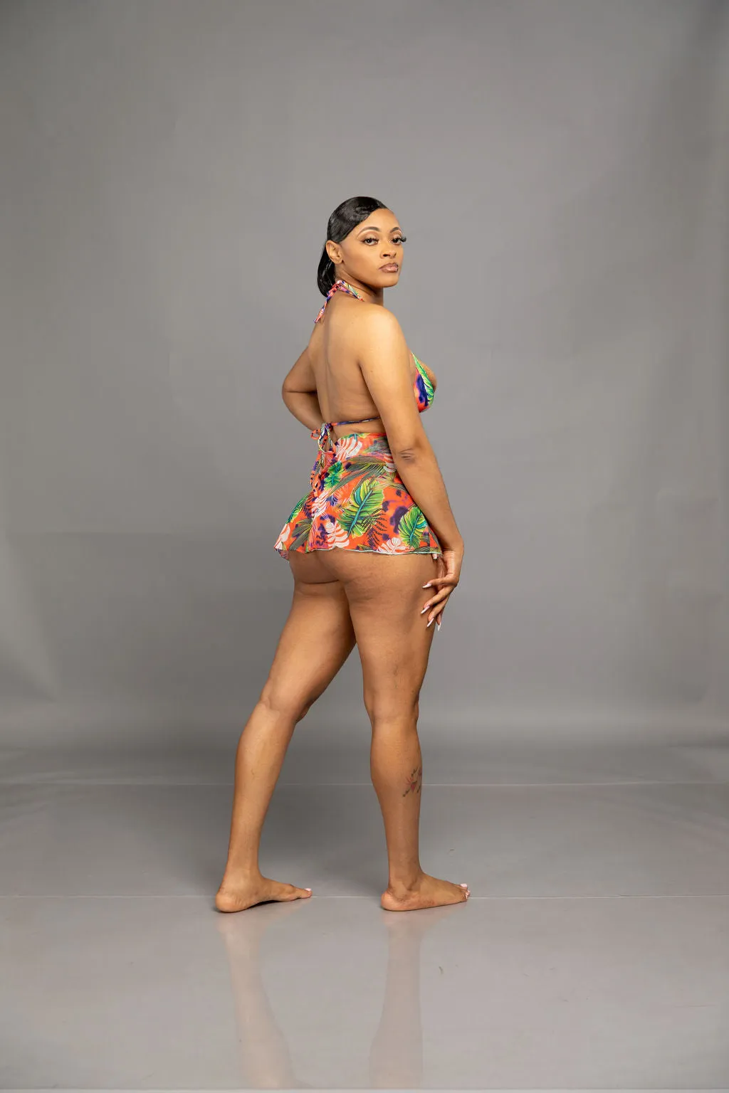Beach Vibes 3 Piece Bikini Set - Orange/Green