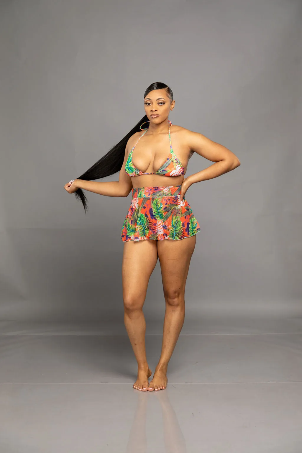 Beach Vibes 3 Piece Bikini Set - Orange/Green