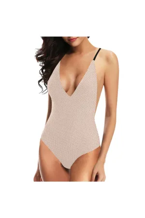 Beige Polka Dot Sexy Lacing Backless One-Piece Swimsuit