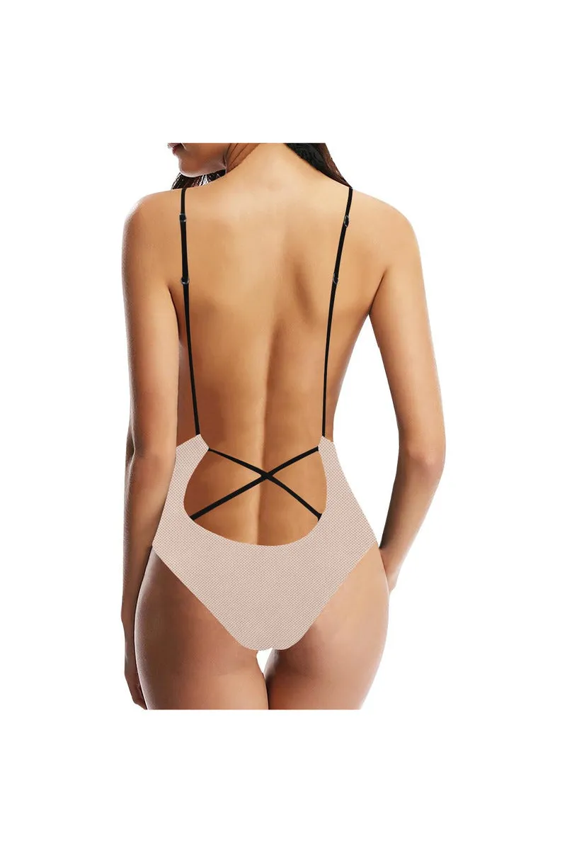Beige Polka Dot Sexy Lacing Backless One-Piece Swimsuit