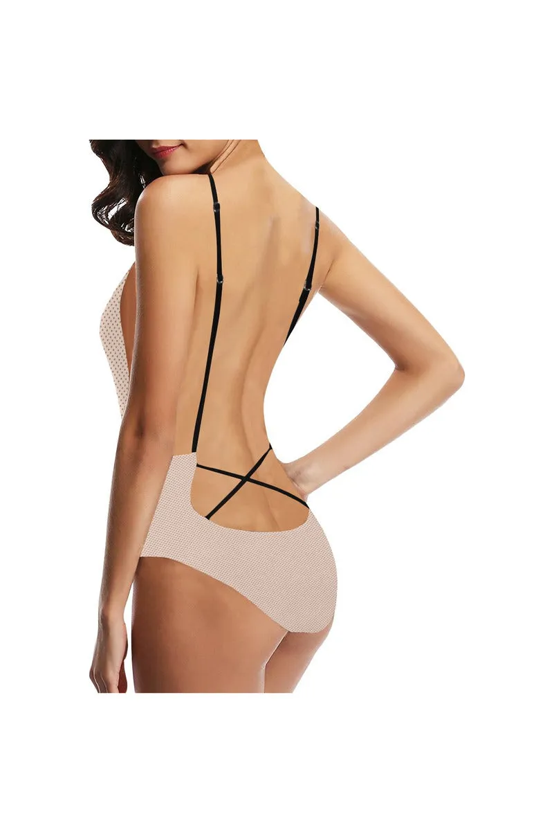 Beige Polka Dot Sexy Lacing Backless One-Piece Swimsuit