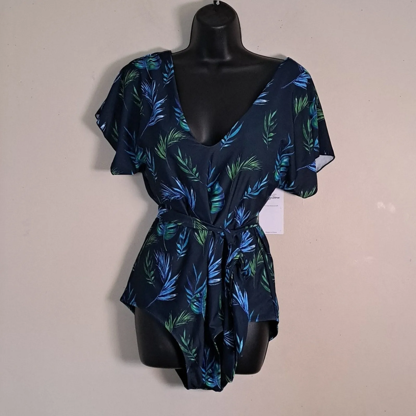 Byinns Women's V-Neck One-Piece Swimsuit with Belt XL