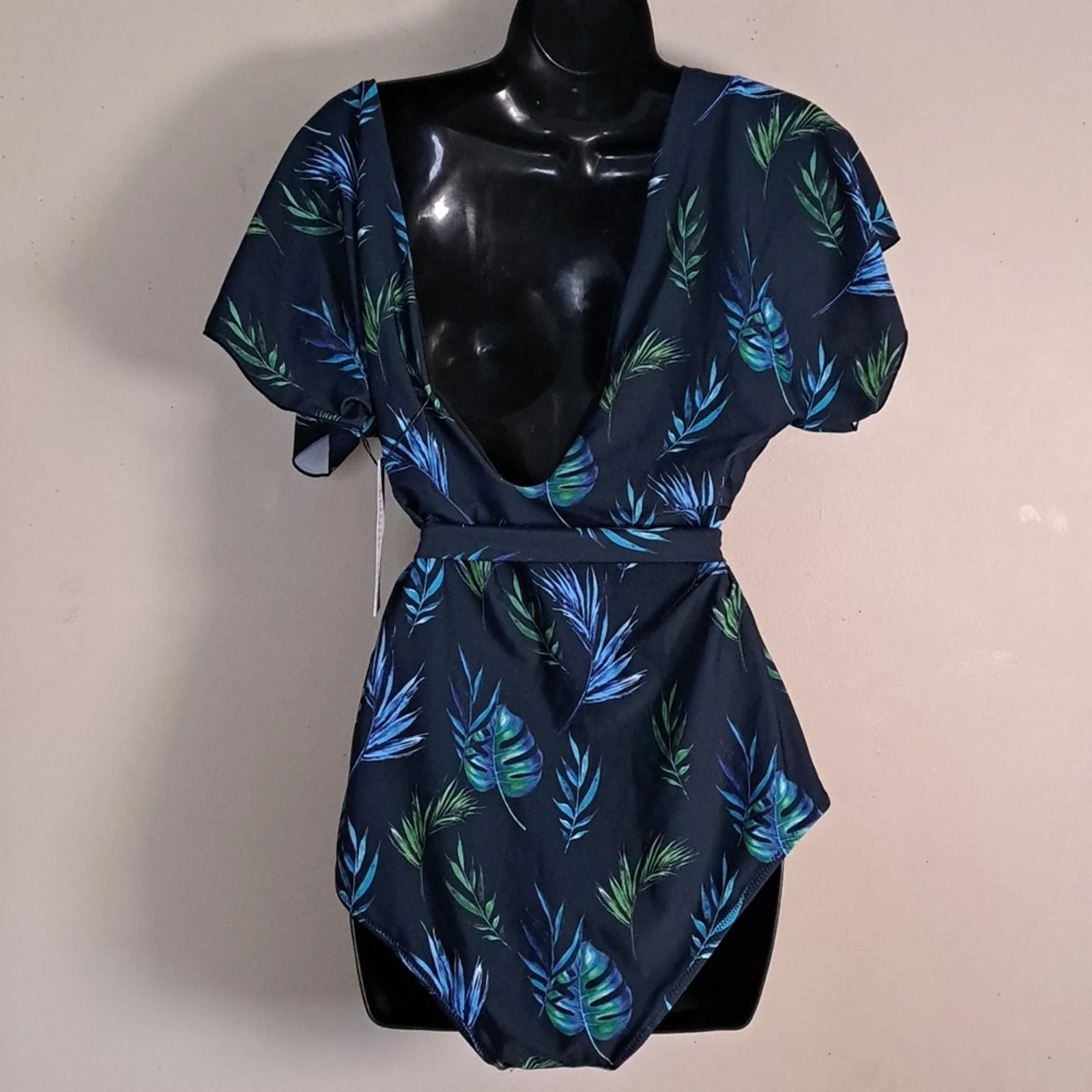 Byinns Women's V-Neck One-Piece Swimsuit with Belt XL
