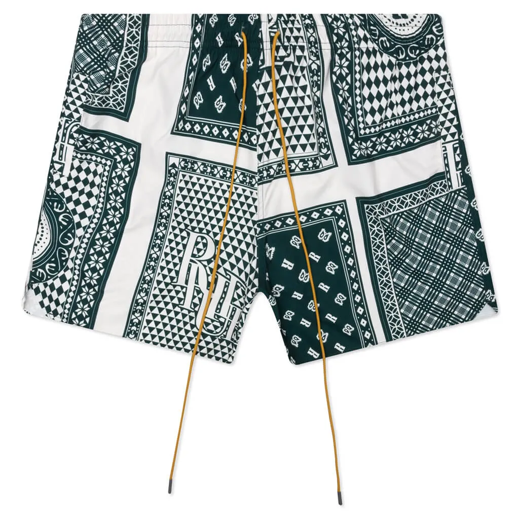 Card Print Swim Trunk - Green/White