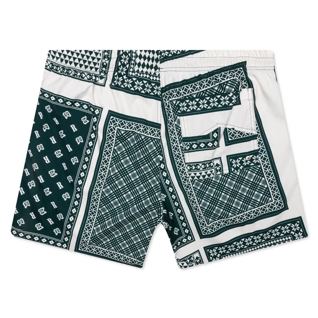Card Print Swim Trunk - Green/White