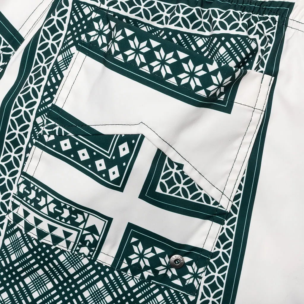 Card Print Swim Trunk - Green/White
