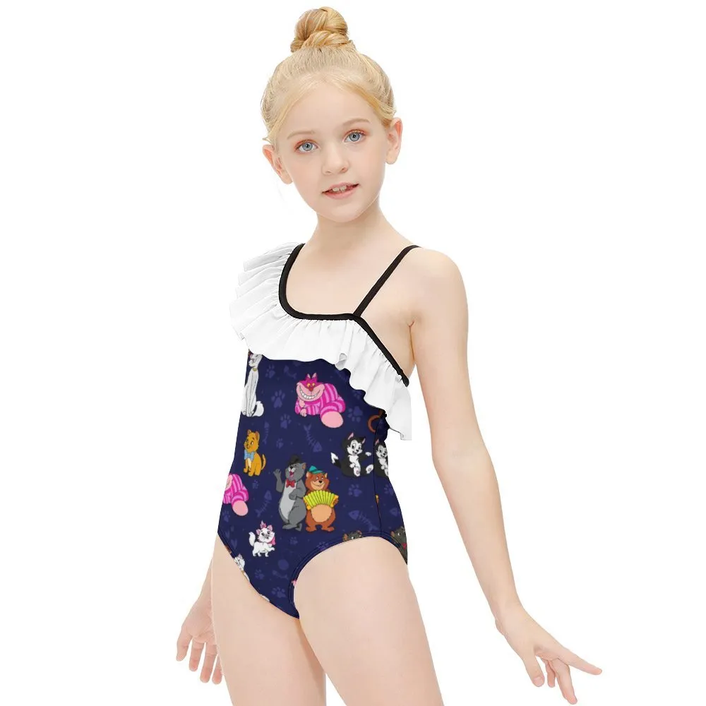 Cat Favorites Girls Flounce One-Piece Swimsuit