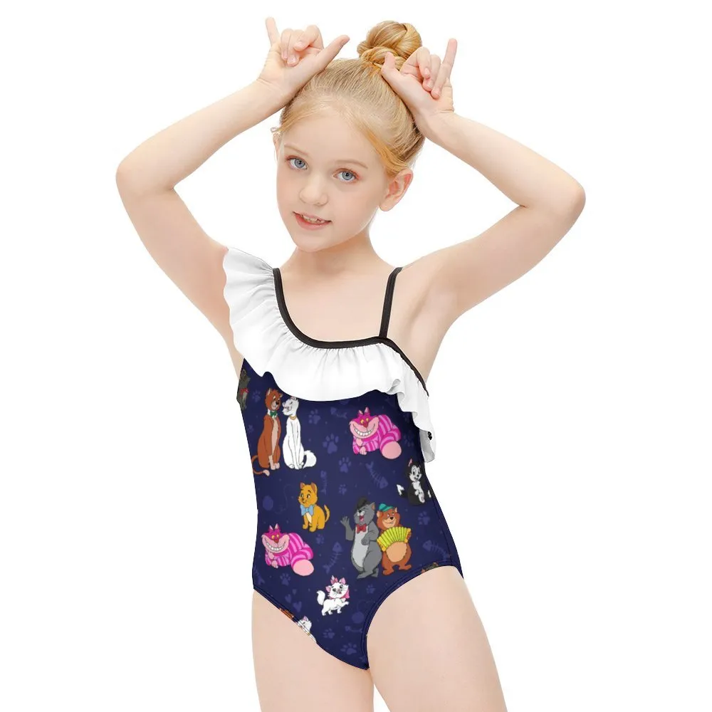 Cat Favorites Girls Flounce One-Piece Swimsuit