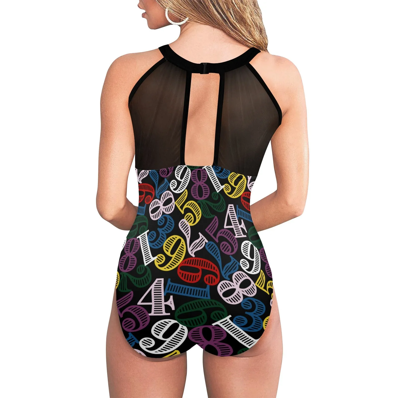 color number 9k Women's High Neck Plunge Mesh Ruched Swimsuit (S43)