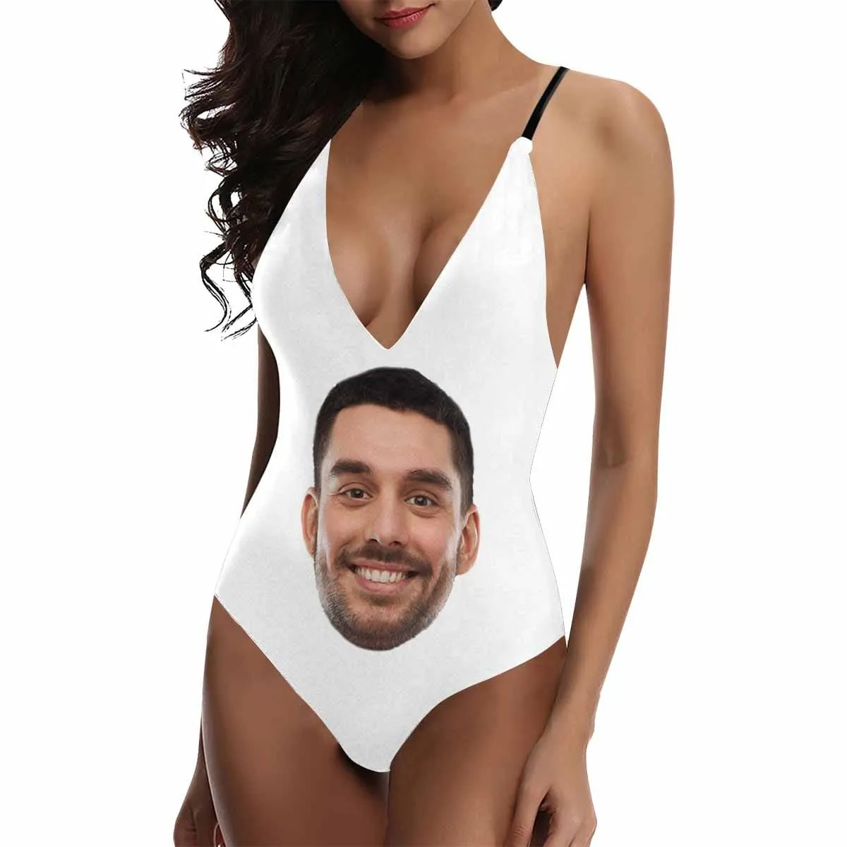 Custom Big Face Multicolor Women's Lacing Backless One Piece Swimsuit