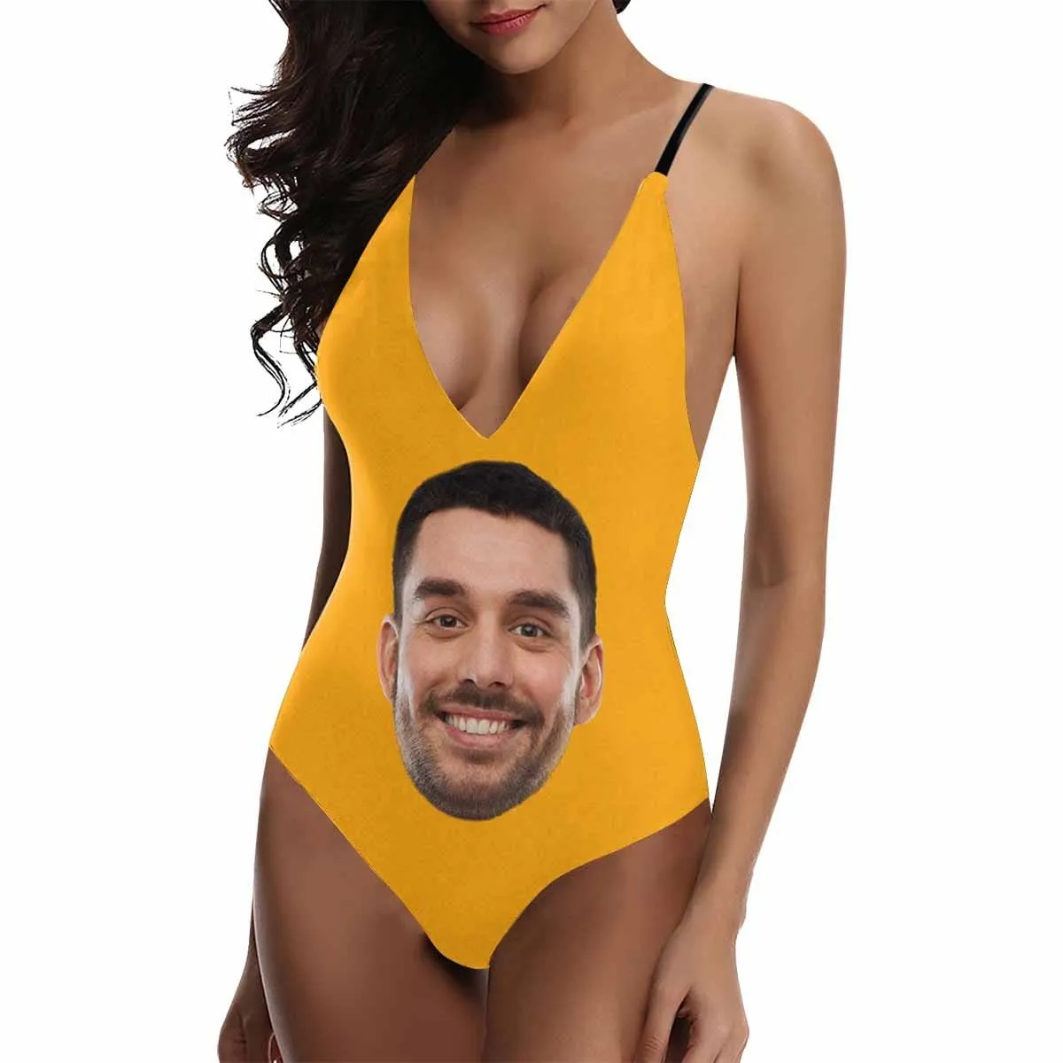Custom Big Face Multicolor Women's Lacing Backless One Piece Swimsuit