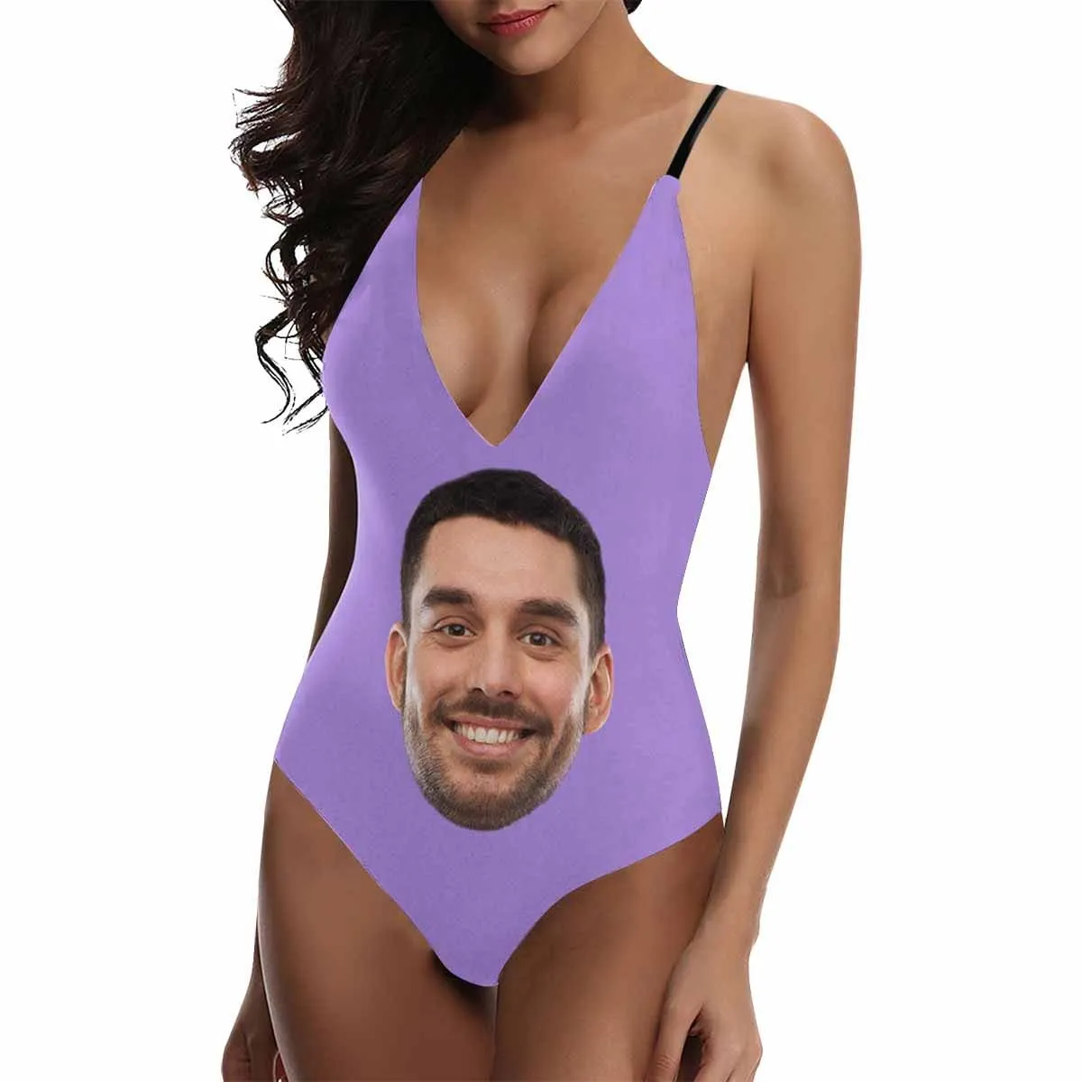 Custom Big Face Multicolor Women's Lacing Backless One Piece Swimsuit