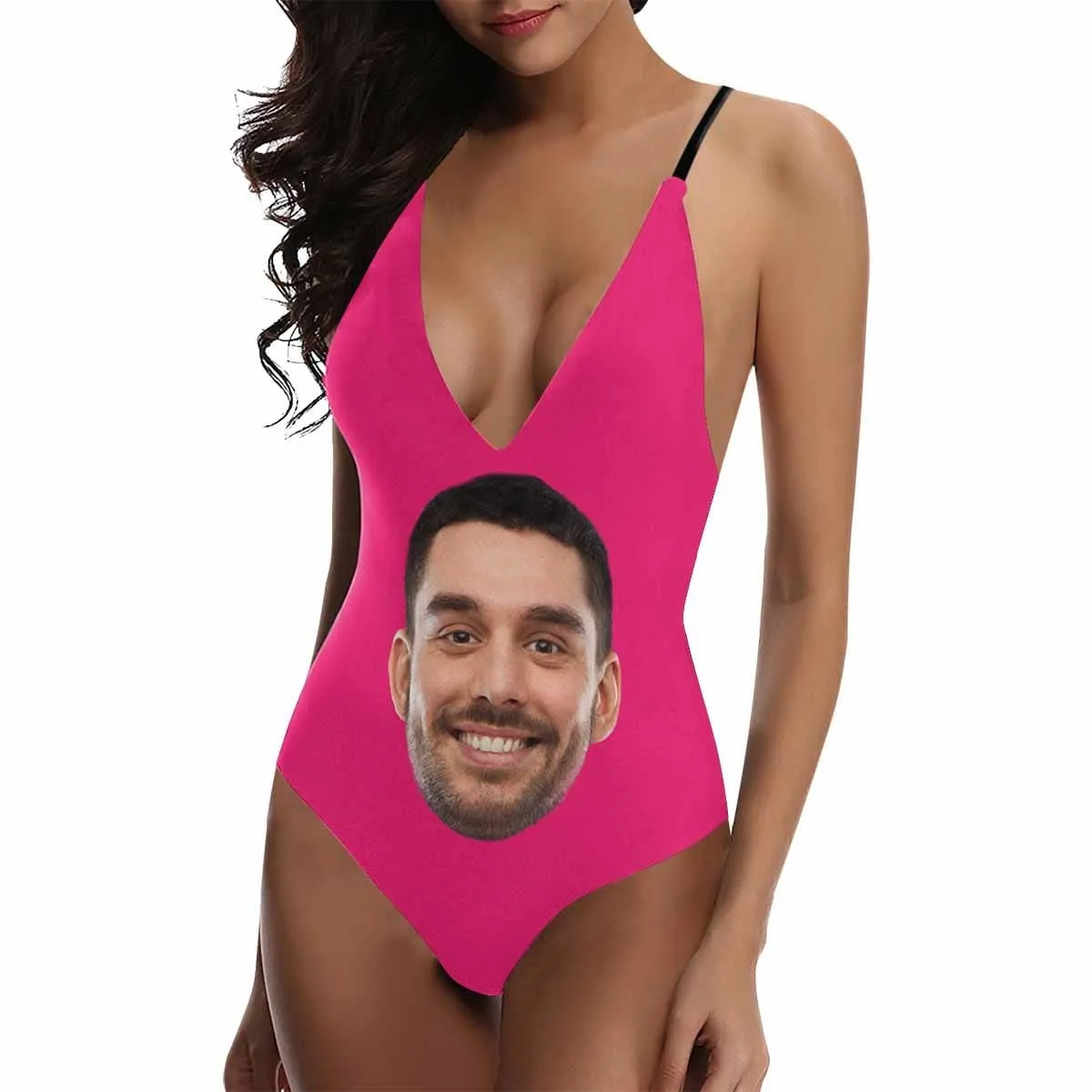 Custom Big Face Multicolor Women's Lacing Backless One Piece Swimsuit