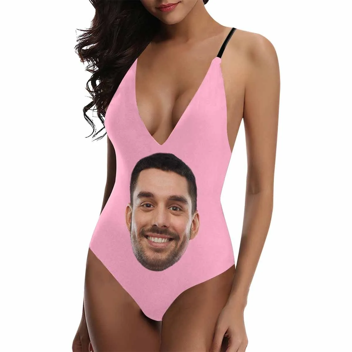Custom Big Face Multicolor Women's Lacing Backless One Piece Swimsuit