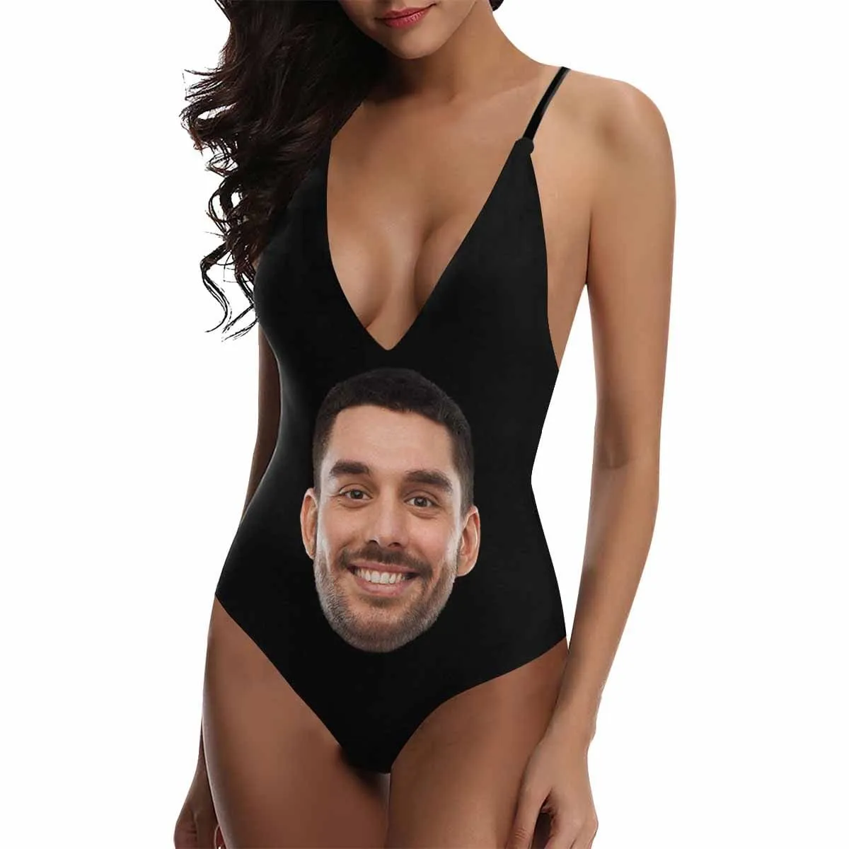 Custom Big Face Multicolor Women's Lacing Backless One Piece Swimsuit