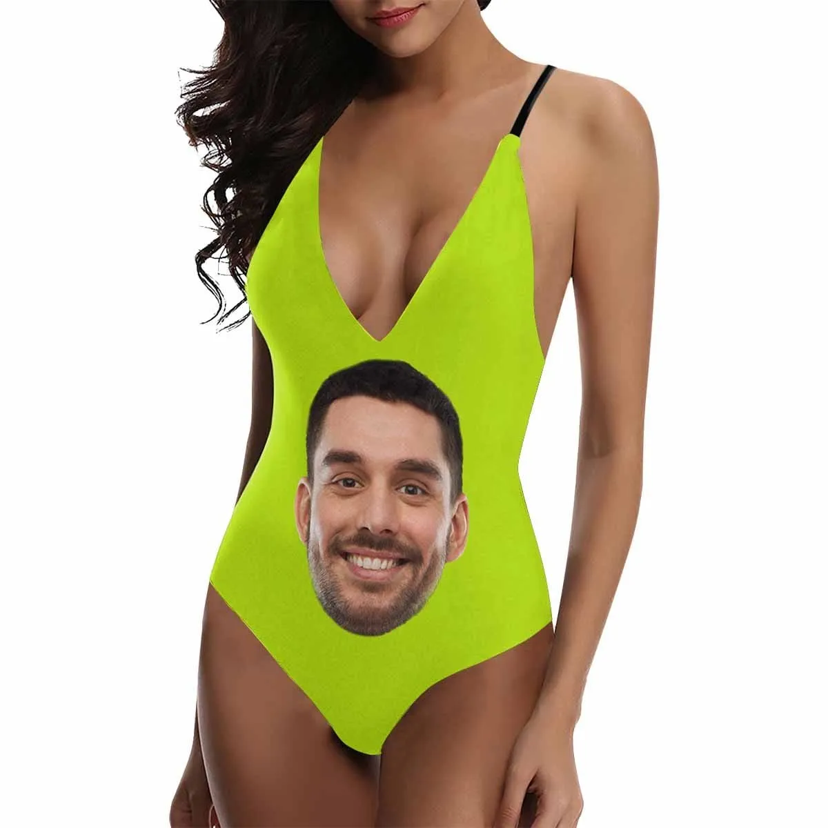 Custom Big Face Multicolor Women's Lacing Backless One Piece Swimsuit