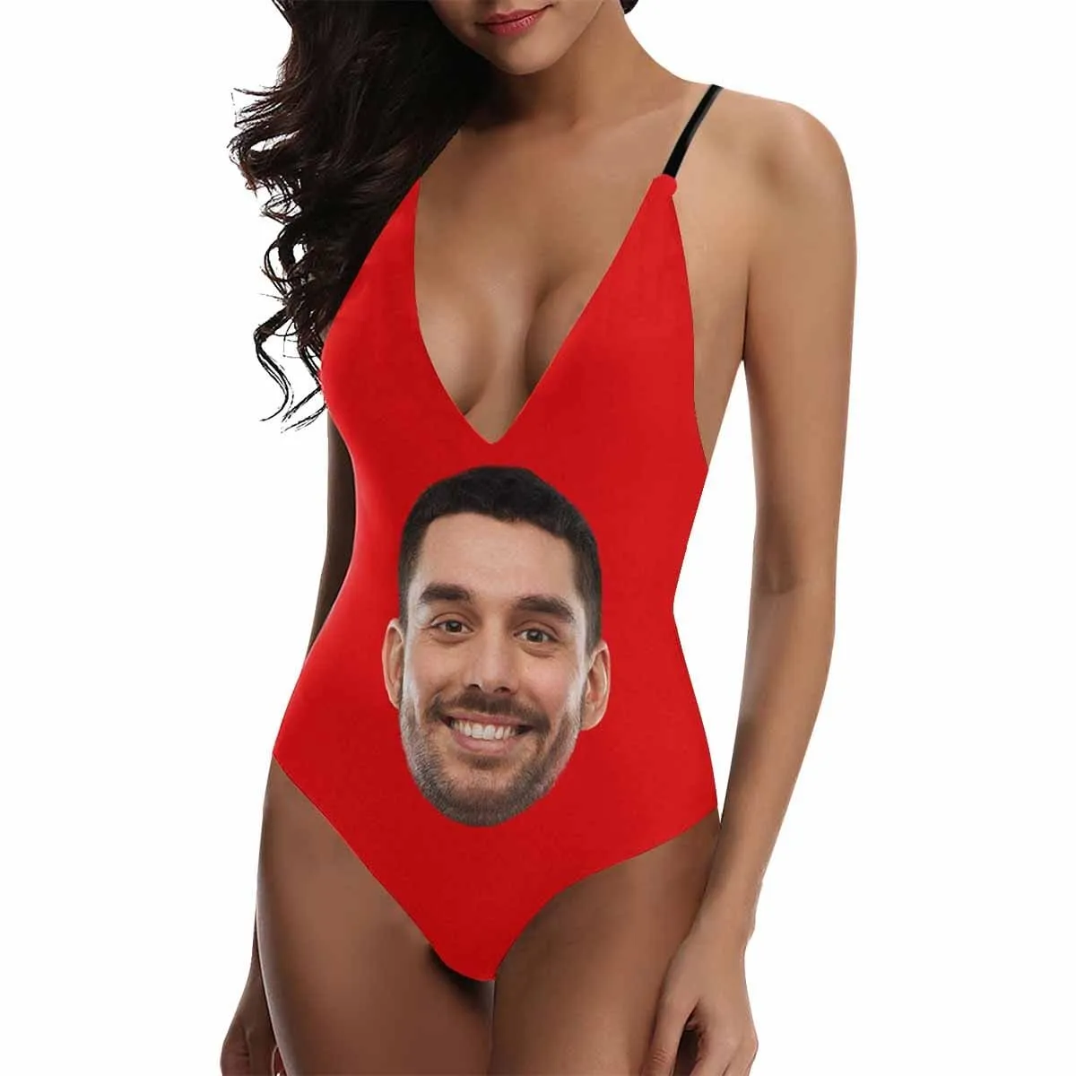 Custom Big Face Multicolor Women's Lacing Backless One Piece Swimsuit