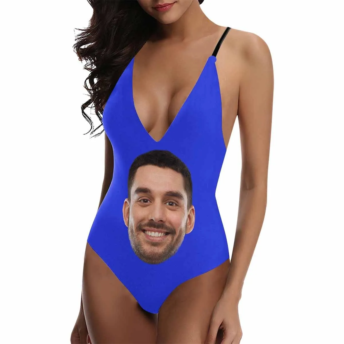 Custom Big Face Multicolor Women's Lacing Backless One Piece Swimsuit