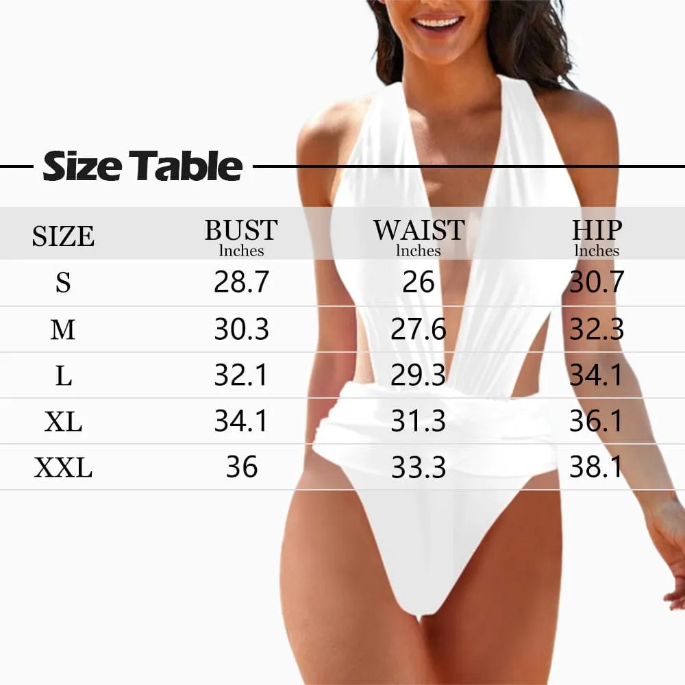 Custom Face Watercolor Women's Deep V-Neck Low Back Crossover One Piece Swimsuit Custom Picture Bathing Suit