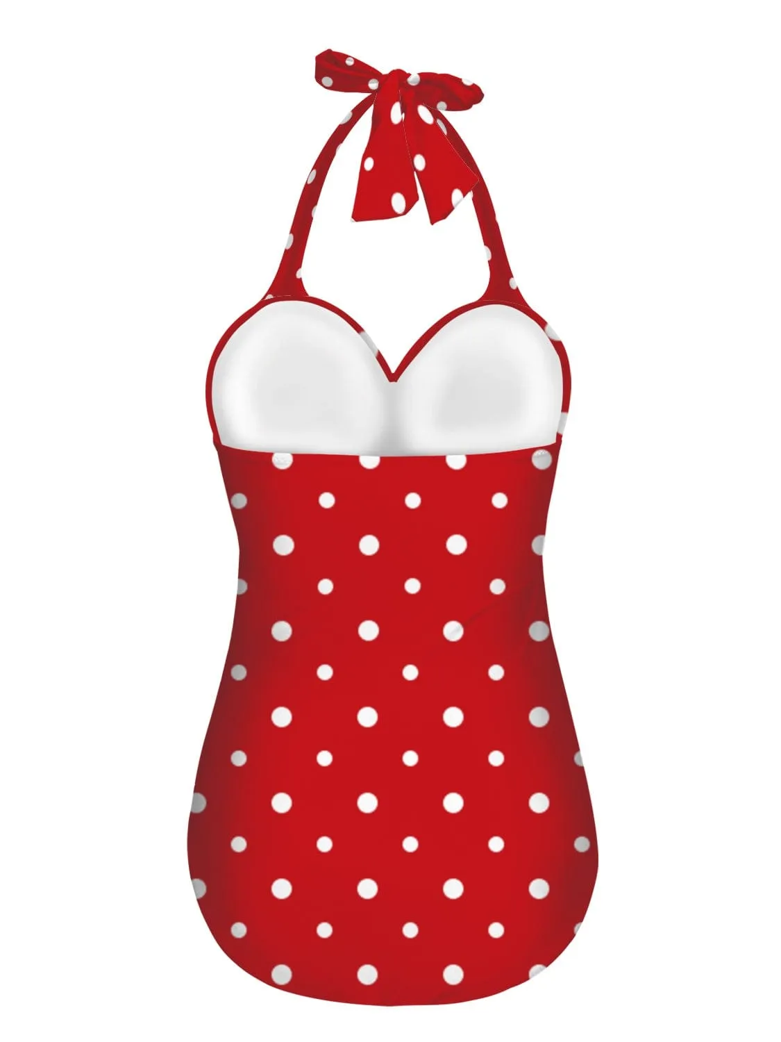 Custom Face White Dots Red Strap Personalized One-piece Retro Bikini Swimsuit Custom One Piece Bathing Suits