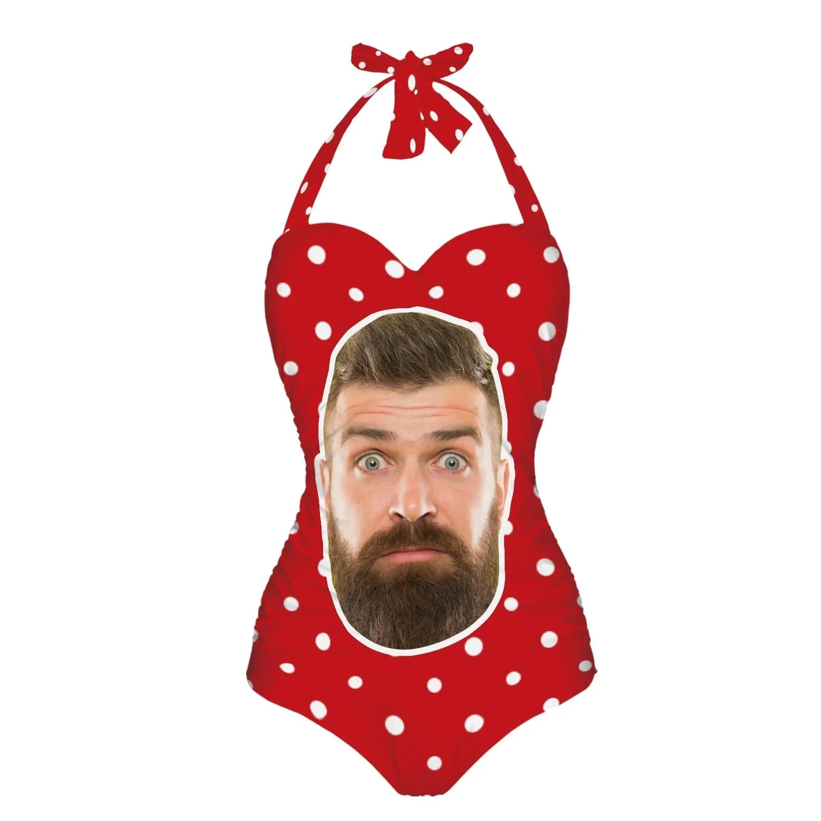 Custom Face White Dots Red Strap Personalized One-piece Retro Bikini Swimsuit Custom One Piece Bathing Suits