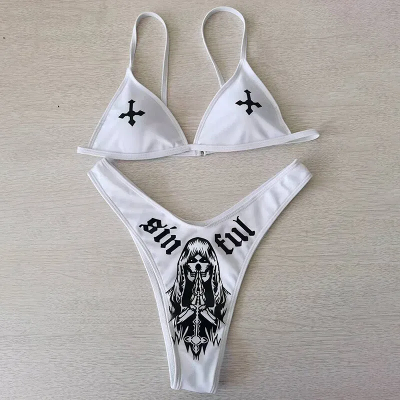 Death Cross Print Women’s Bikini Set