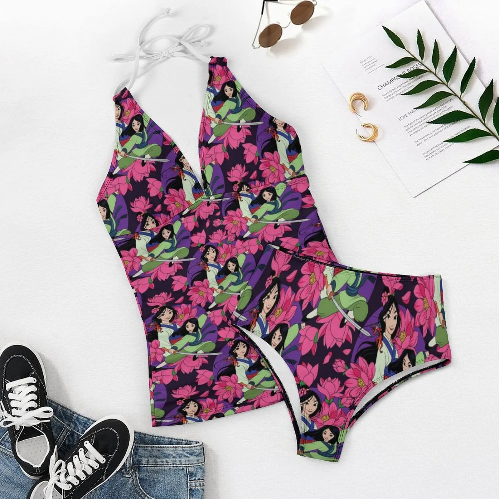 Disney Mulan Blooming Flowers Women's Split Swimsuit
