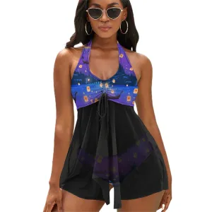 Disney Tangled Rapunzel Floating Lanterns Women's Split Skirt Swimsuit