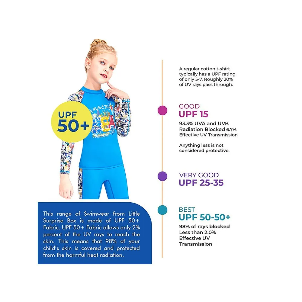 Full Sleeves Shirt & Shorts set Swimwear , Blue Fauna with UPF 50  (2 pcs set)