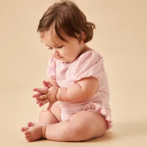 Gingham Seersucker Puff Sleeve Swimsuit