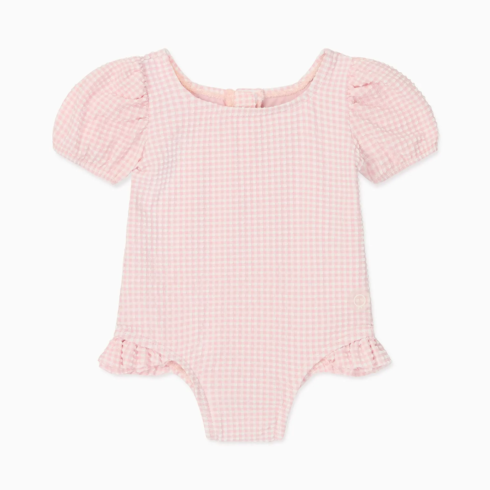 Gingham Seersucker Puff Sleeve Swimsuit