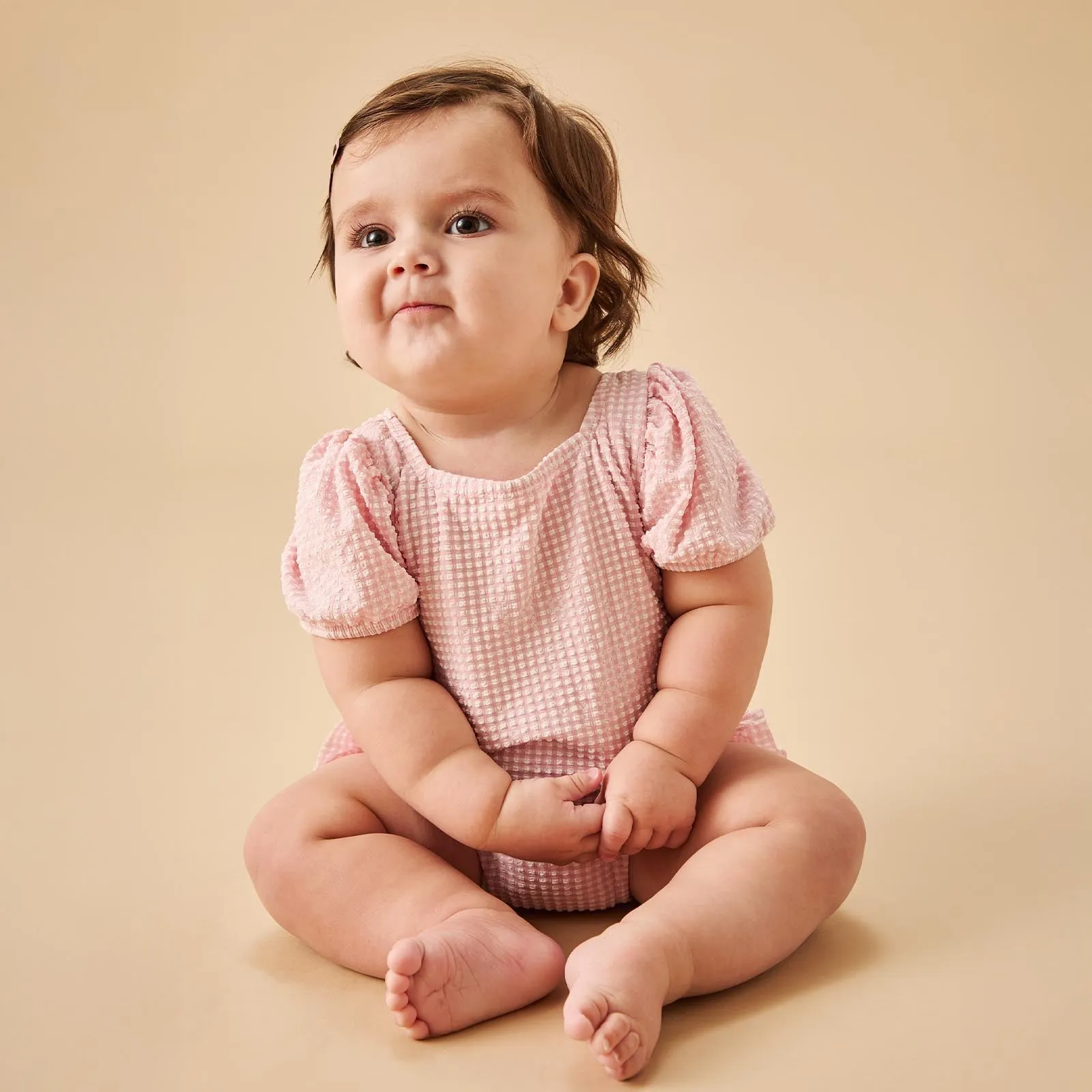 Gingham Seersucker Puff Sleeve Swimsuit