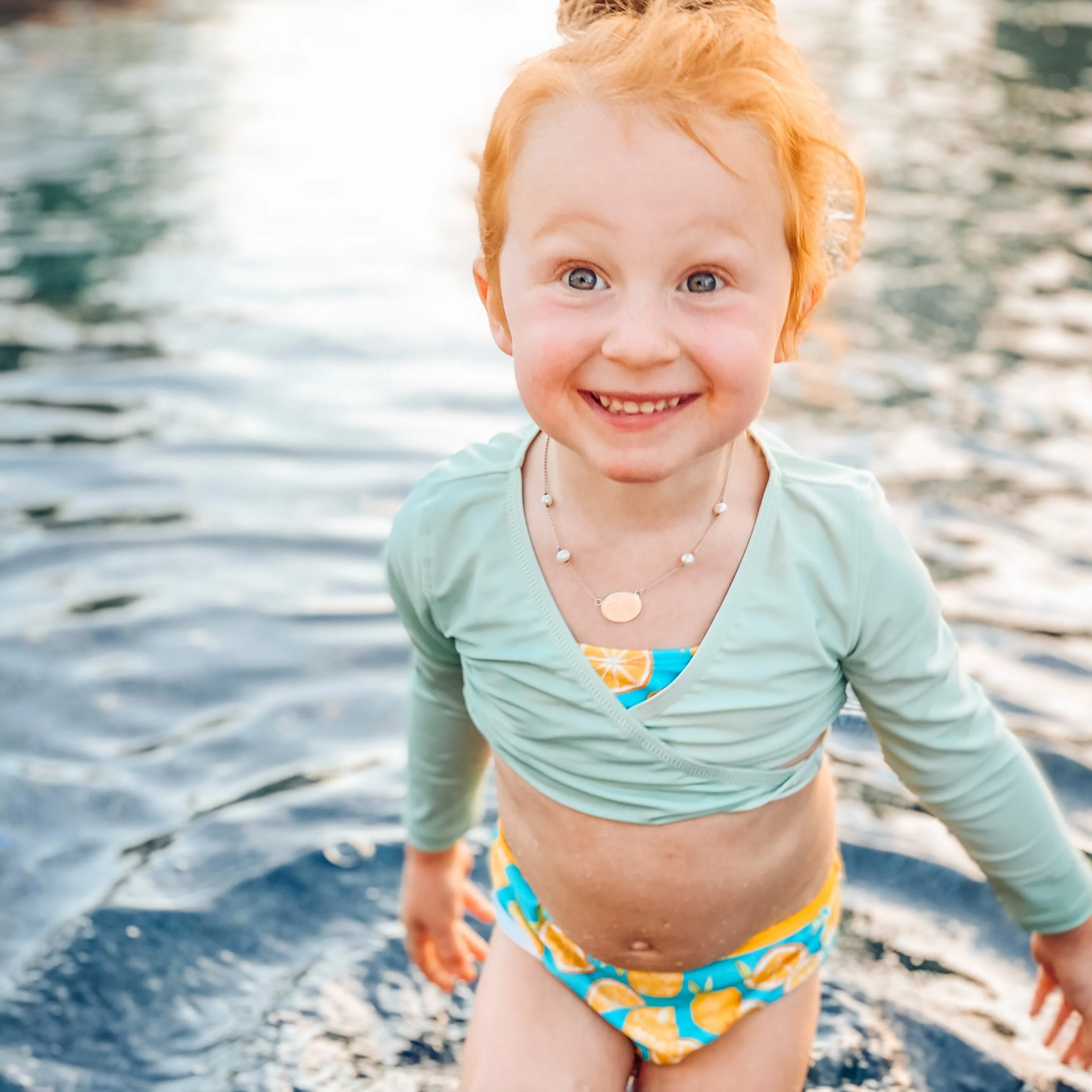 Girls Long Sleeve Swim Wrap Top - "Mint"