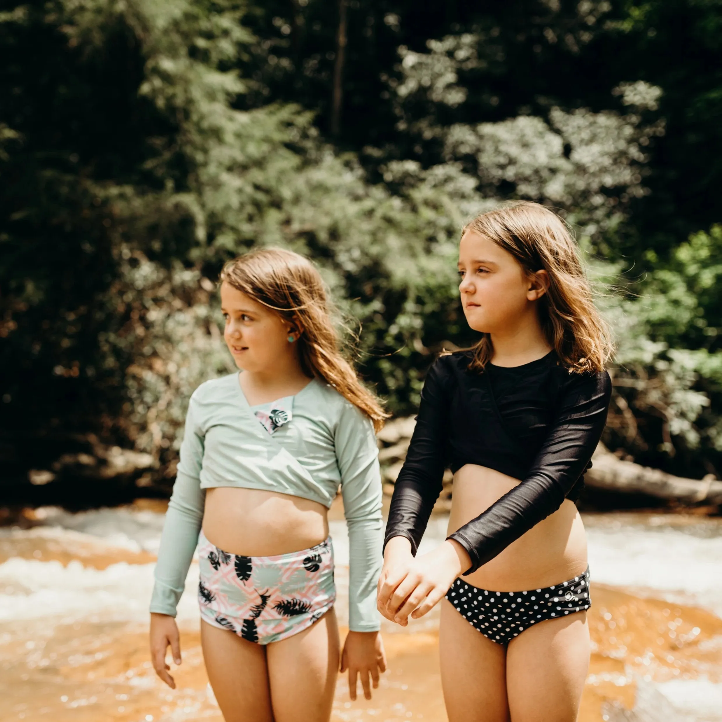 Girls Long Sleeve Swim Wrap Top - "Mint"
