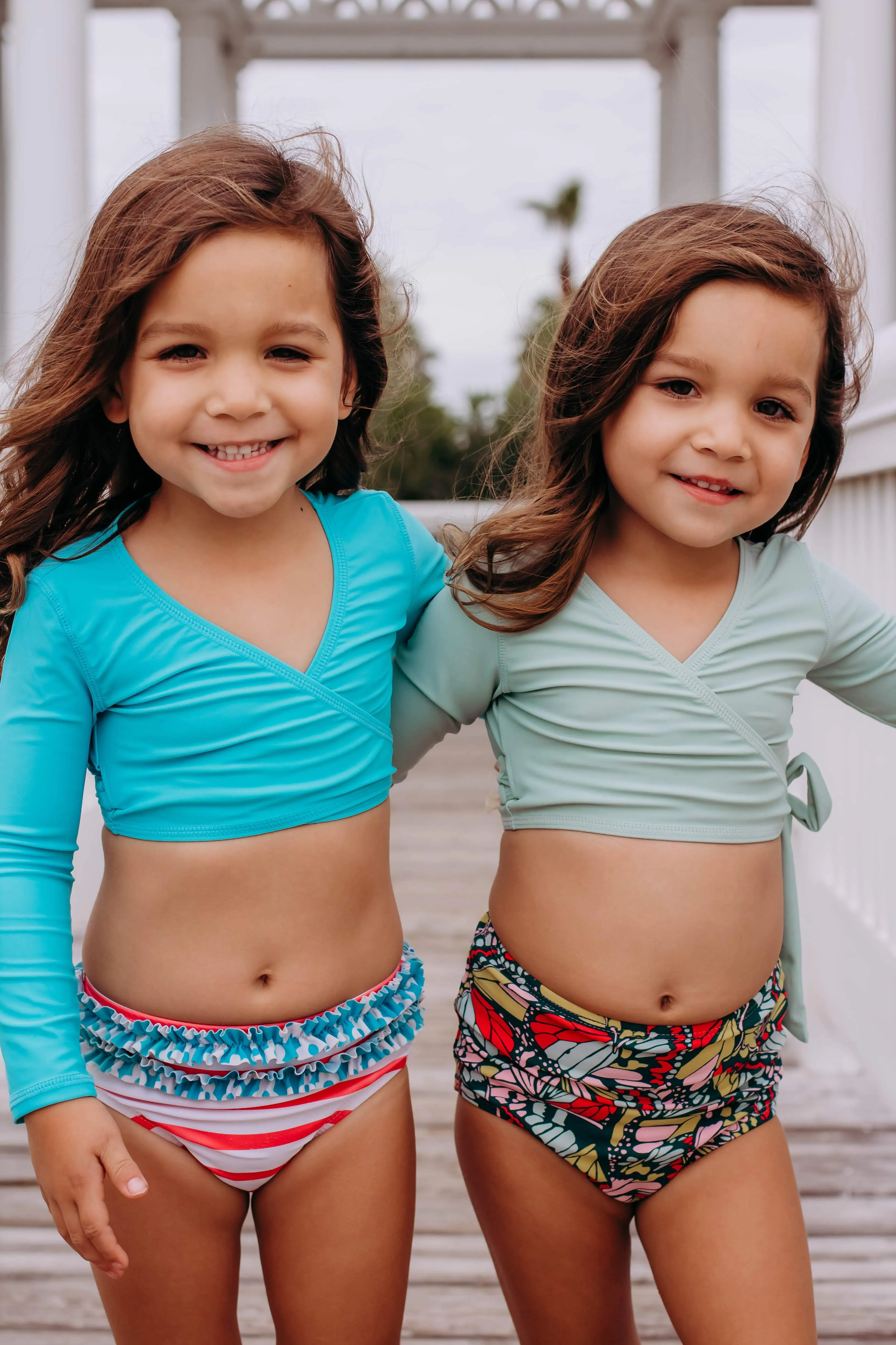 Girls Long Sleeve Swim Wrap Top - "Mint"