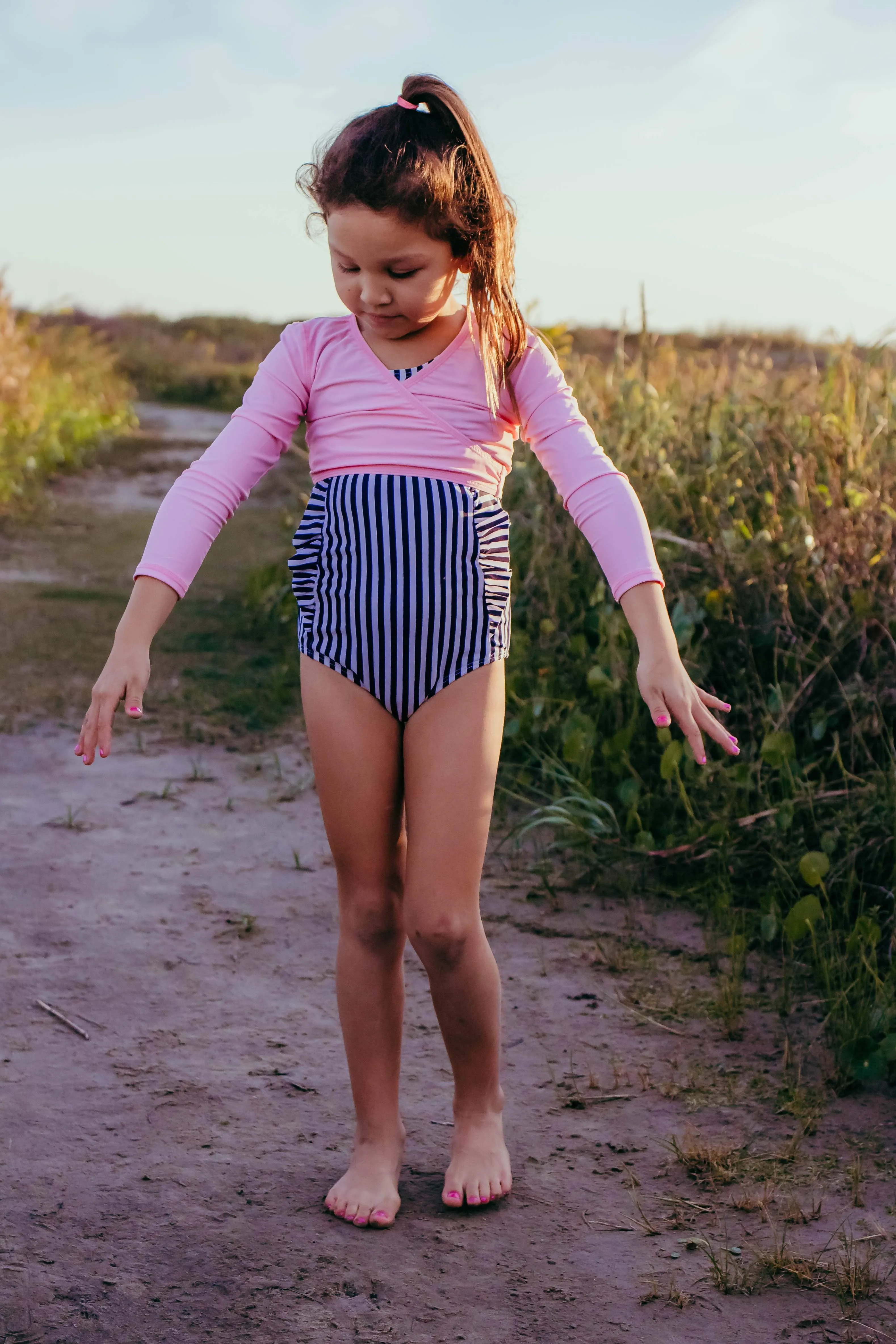 Girls Long Sleeve Swim Wrap Top - "Mint"