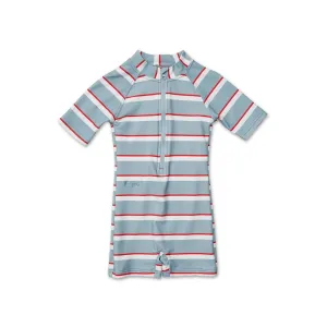 Liewood Max Swim Jumpsuit in Stripe - Sea Blue/Apple Red/Creme de la creme