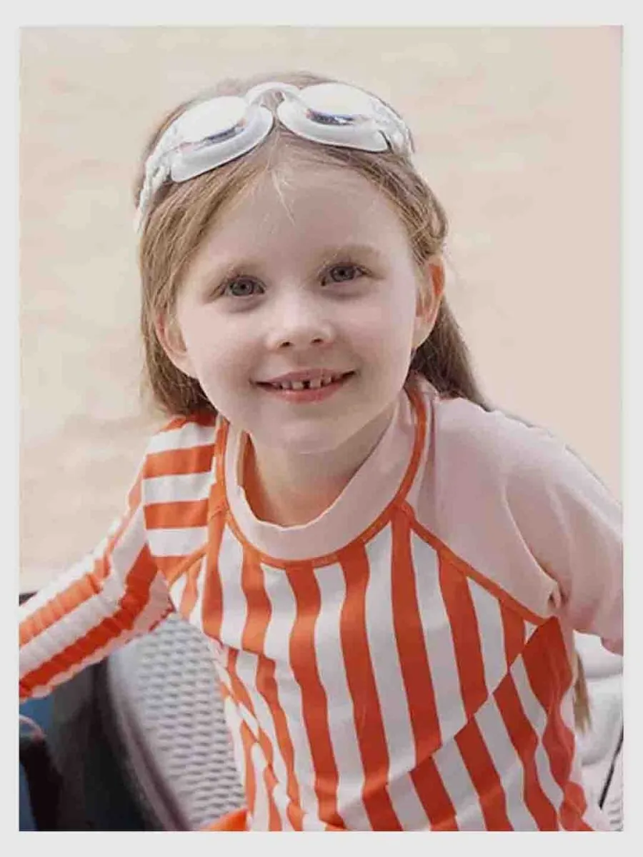 Little Surprise Box Coral Stripes 2pcs Full Length Swimsuit for Girls with UPF 50 