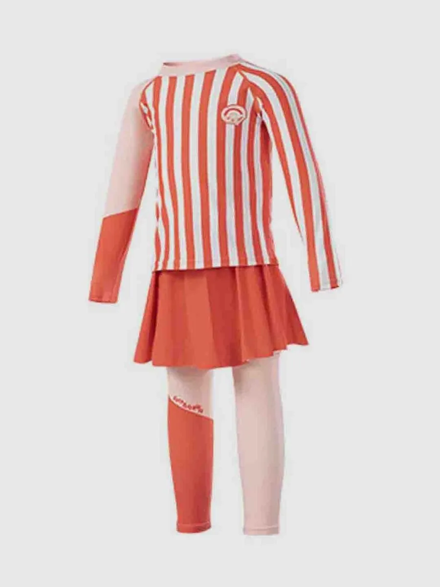 Little Surprise Box Coral Stripes 2pcs Full Length Swimsuit for Girls with UPF 50 