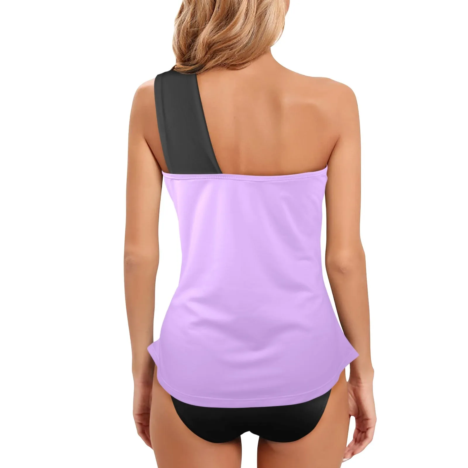mauve print dress shirt Women's One Shoulder Backless Swimsuit (Model S44)